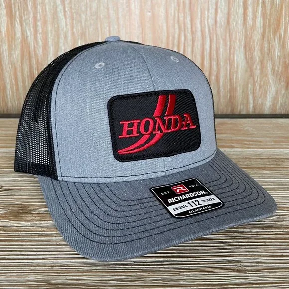 Vintage Honda Racing Patch Hat - Richardson 112 Heather Grey Trucker Cap - Picture 1 of 6